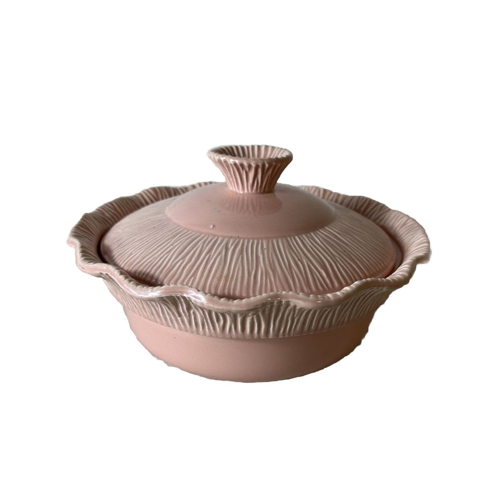 Vtg 1956 MCM Miramar California Pink Covered Casserole Dish